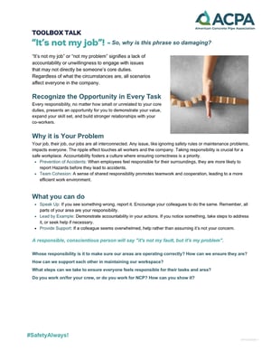ACPA Toolbox Talks It’s not my job