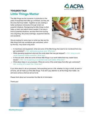 ACPA Toolbox Talks Little Things Matter